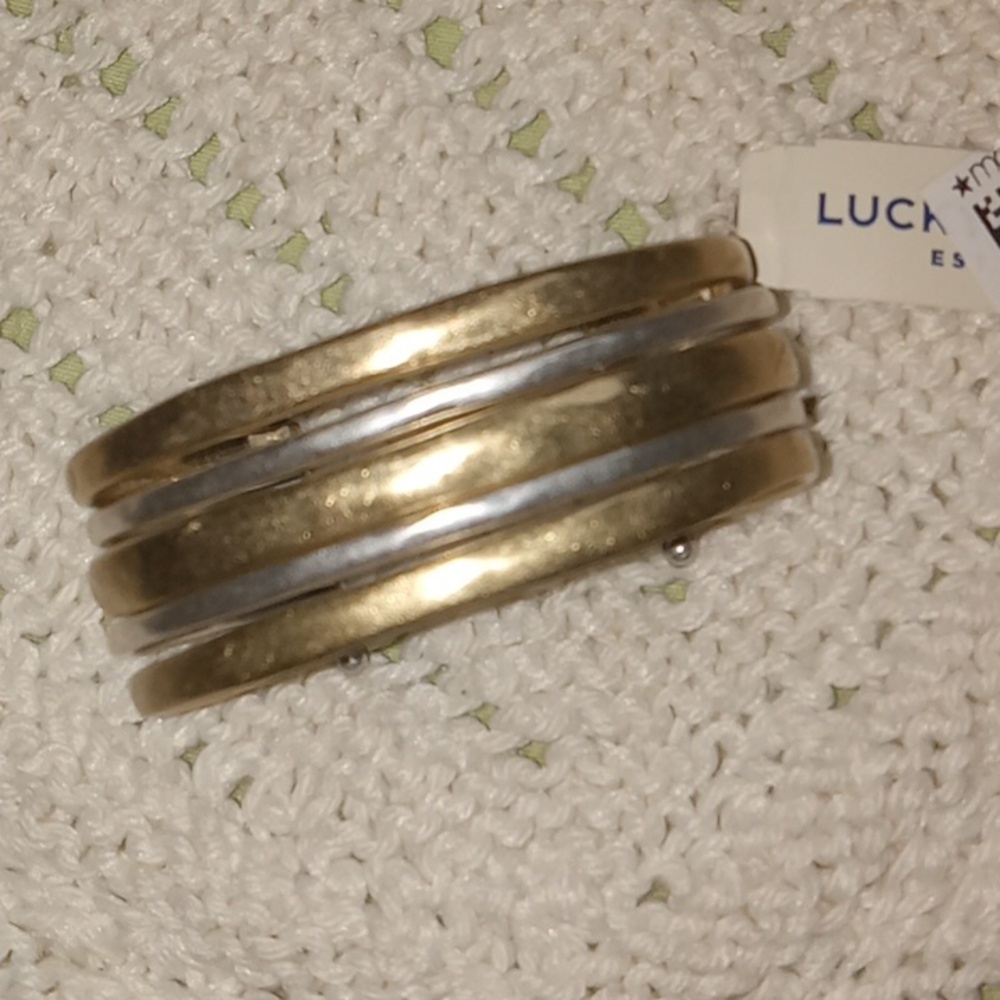 Bohemian Style Lucky Brand Mixed Metal Chunky Brass Cuff Bracelet